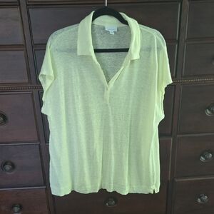 NWOT J.Jill Linen Polo Collared Shirt Size 1X  Yellow